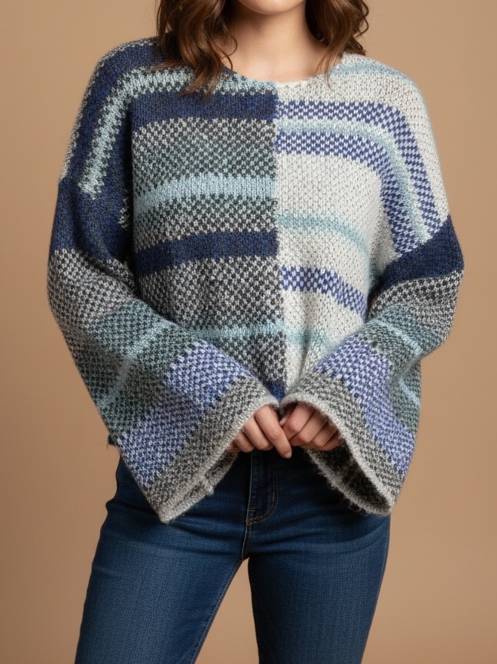 Sincerely Jules Striped Crewneck Sweater in Navy, Light Blue & Gray